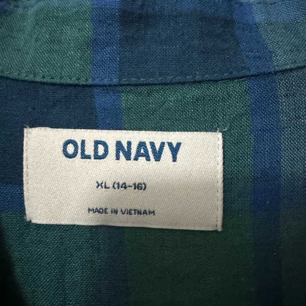 Old Navy Youth Casual Plaid Shirt in Blue and Green